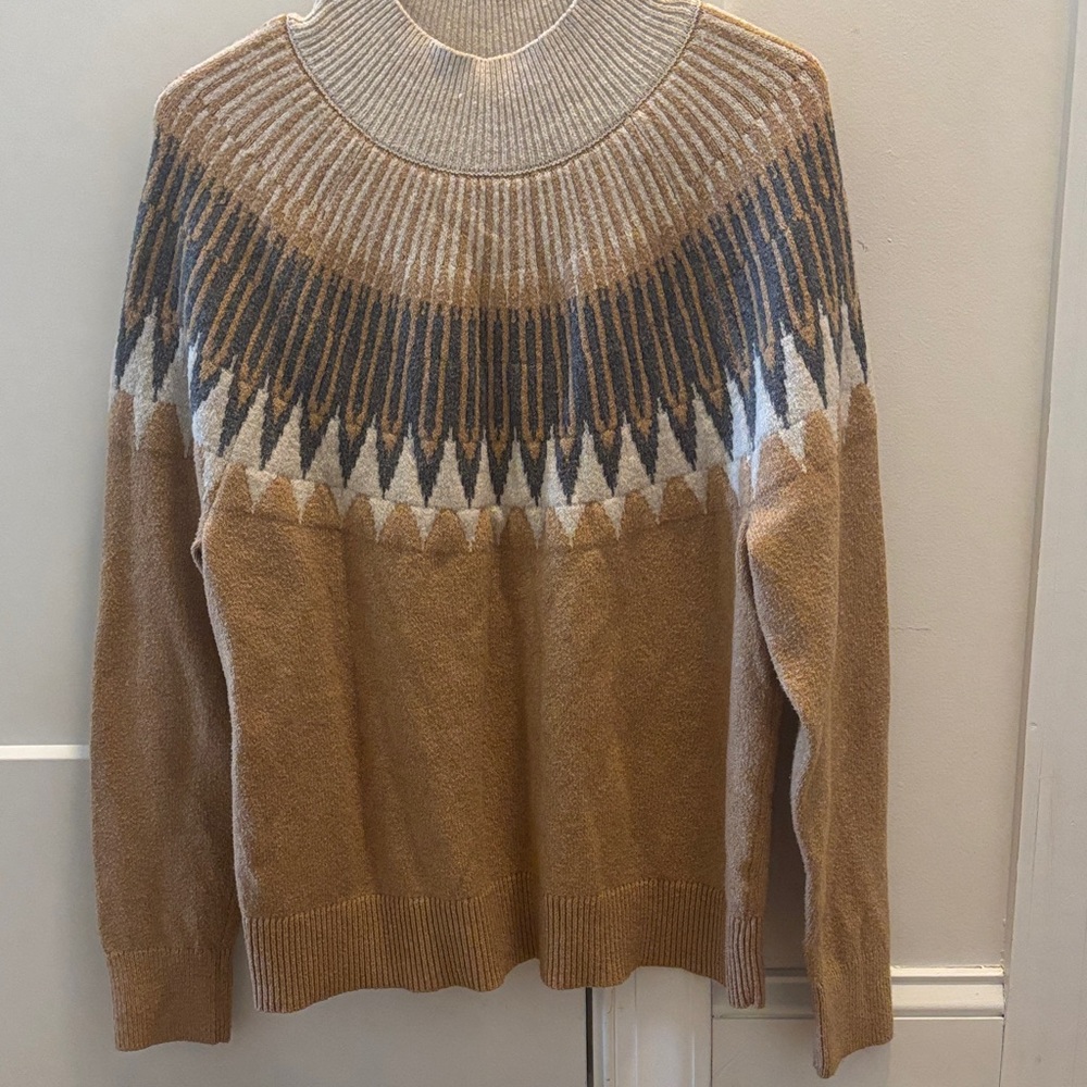 LOFT Camel and Cream Striped Knit Sweater